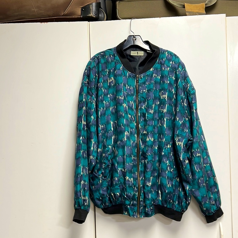 Robert Stock Silk Jacket with Pockets Geometric Pattern Large